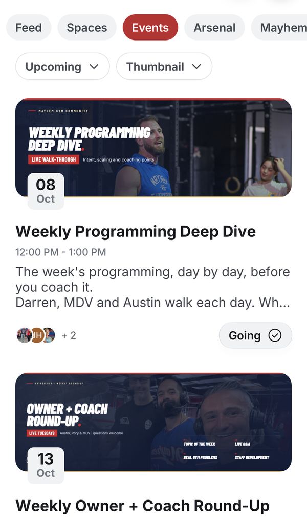Live events in the Mayhem Nation app